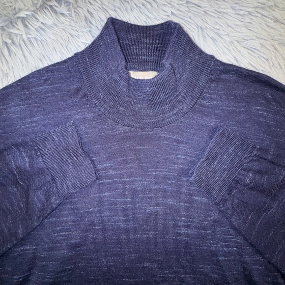 ASH & ERIE Mens Medium Navy Blue Marled Mock Neck Sweater Extrafine Merino Wool - Picture 8 of 11